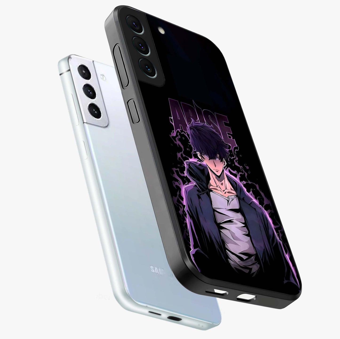 Shadow Monarch Awakening Glass Case displayed in angled mockup highlighting dramatic shadow warrior design with fantasy aesthetic.