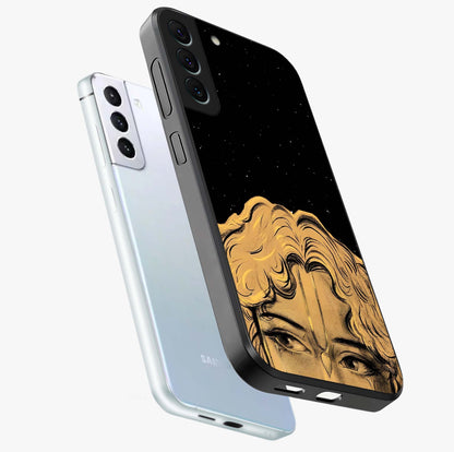 Shri Krishna Art Glass Case displayed in angled mockup highlighting spiritual Krishna illustration with divine aesthetic.