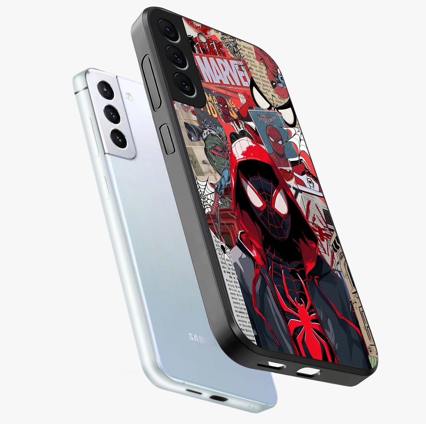 Spider Collage Street Glass Case displayed in angled mockup highlighting dynamic street style collage design with comic aesthetic.