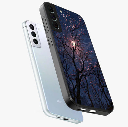 Twilight Sakura Serenade Glass Case displayed in angled mockup highlighting delicate sakura flower design with dreamy aesthetic.