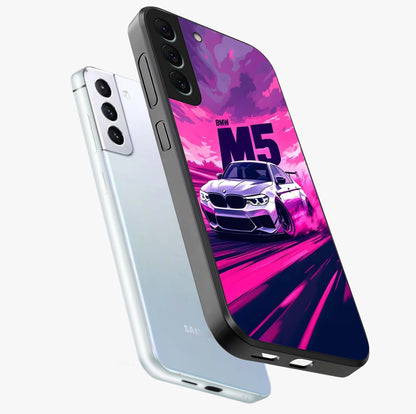 Velocity Drift Pulse Glass Case displayed in angled mockup highlighting dynamic drift design with sporty automotive aesthetic.