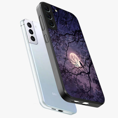 Whispering Moon Silence Glass Case displayed in angled mockup highlighting calm lunar design with dreamy night aesthetic.