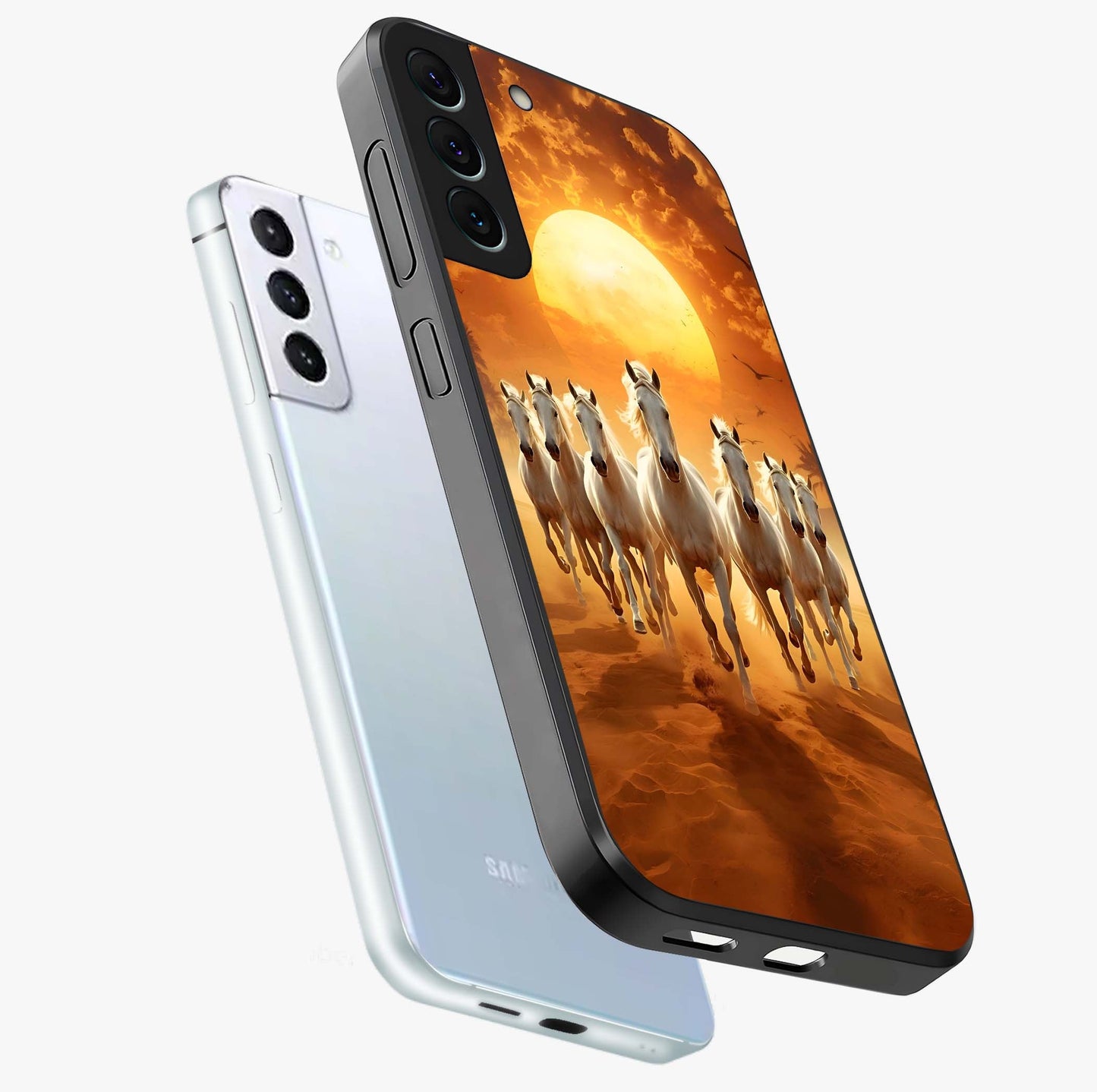 Wild Sunset Majesty Glass Case displayed in angled mockup highlighting vibrant sunset sky design with scenic aesthetic.