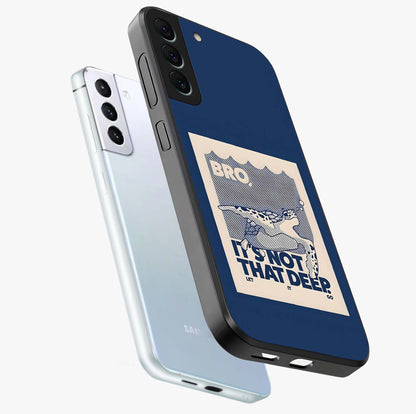 Worry Less Swim Glass Case displayed in angled mockup highlighting fun typography design with relaxed aesthetic style.
