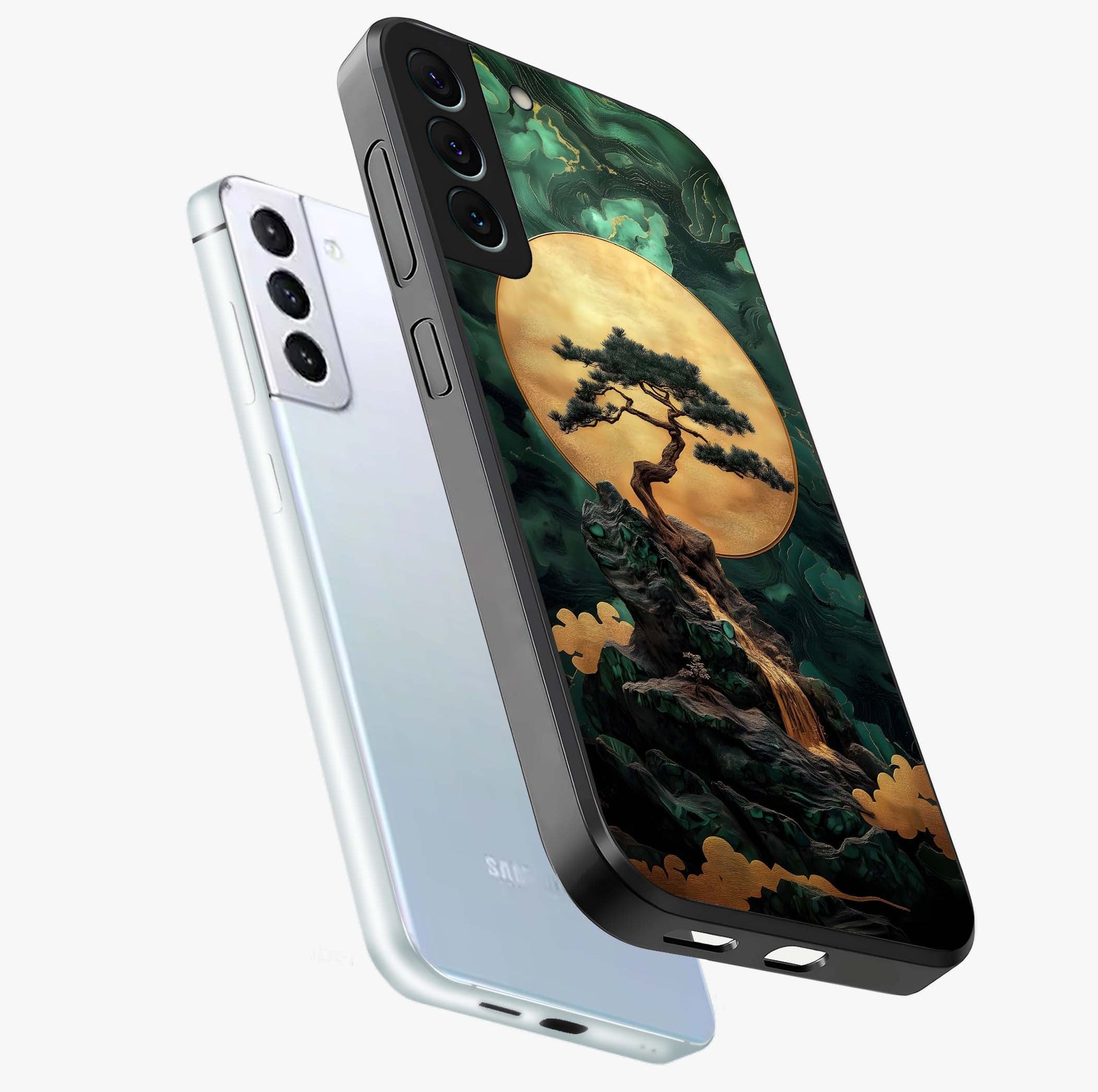 Zen Moon Rise Glass Case displayed in angled mockup highlighting peaceful lunar design with zen aesthetic style.