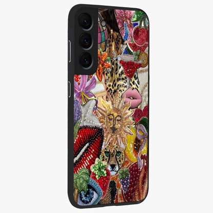 Beaded Fashion Jungle Glass Case upright view showcasing tropical jungle aesthetic with decorative bead elements.
