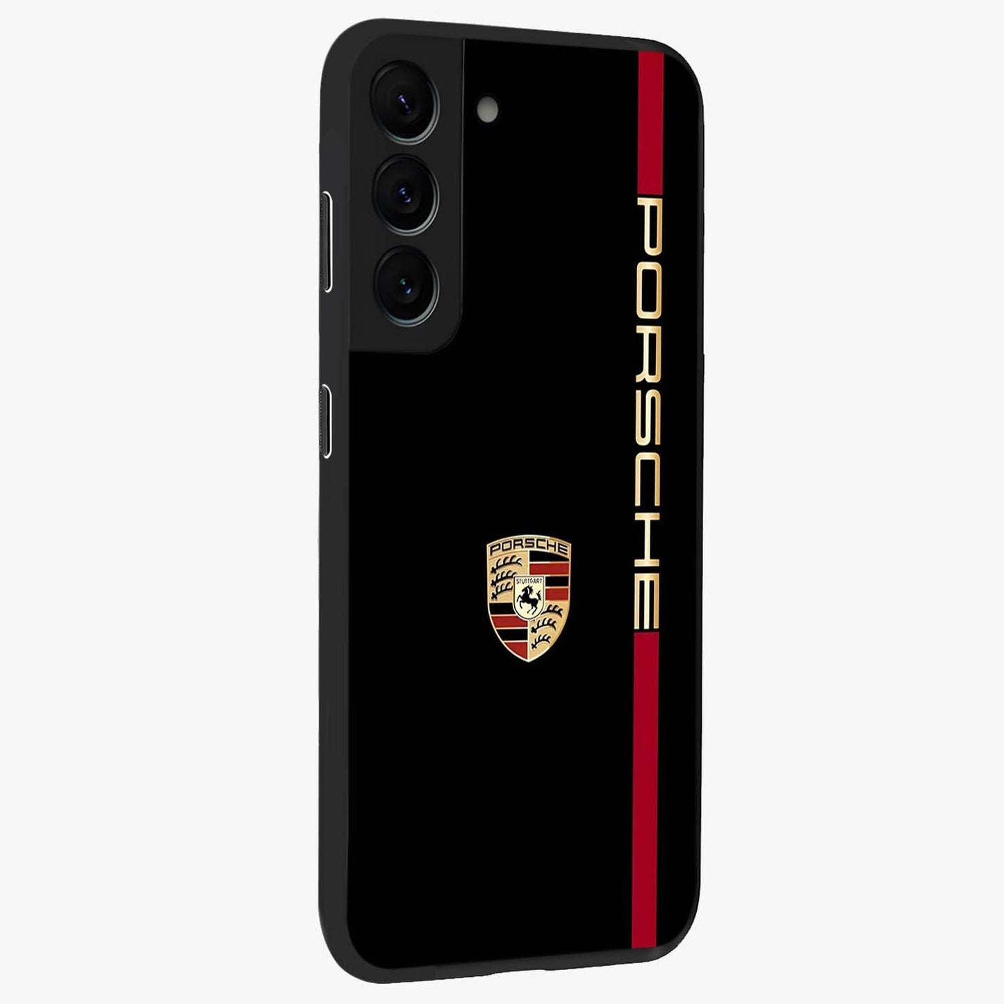 Black Minimal Porsche Glass Case upright view showcasing stylish automotive artwork with bold minimal theme.