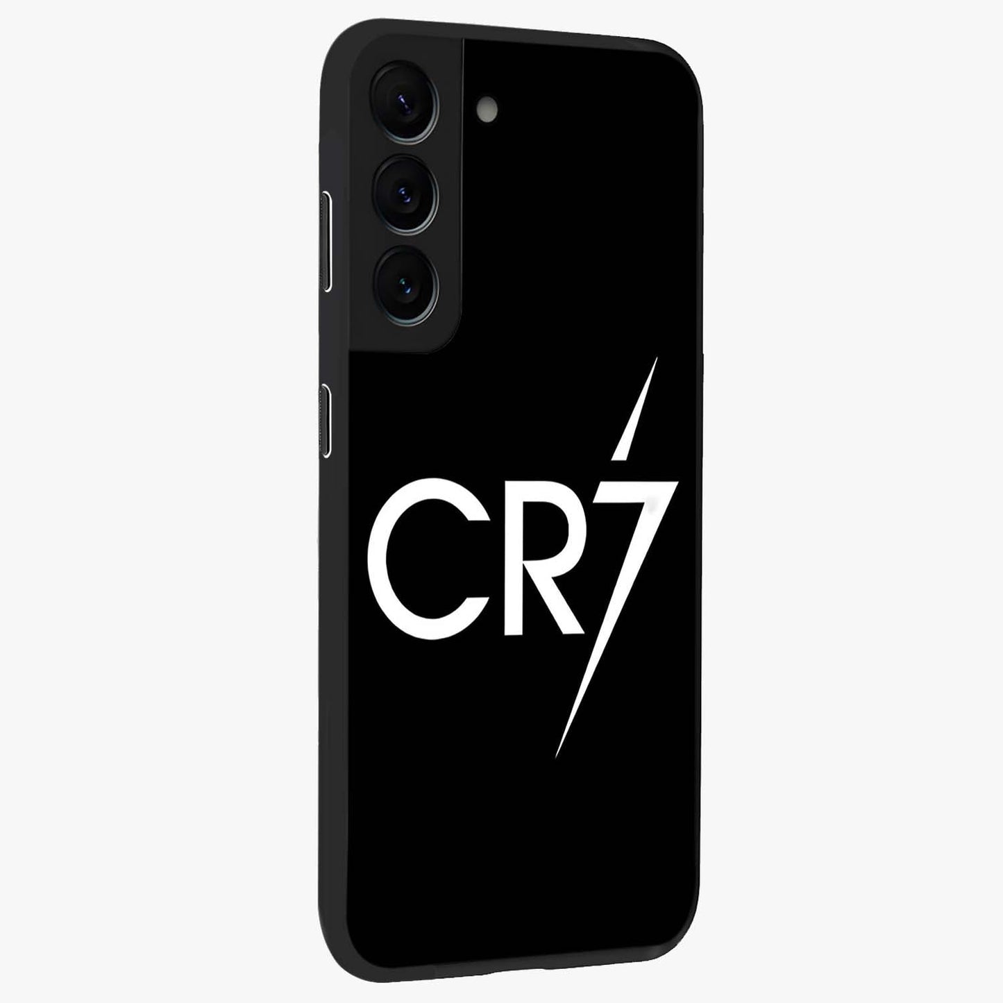 Cr7 Elite Strike Glass Case upright view showcasing energetic football inspired design with modern sports aesthetic.