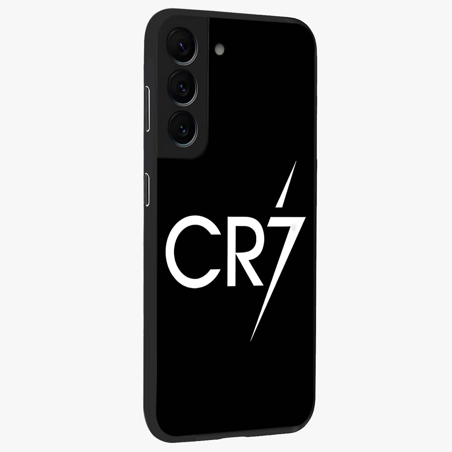 Cr7 Elite Strike Glass Case upright view showcasing energetic football inspired design with modern sports aesthetic.