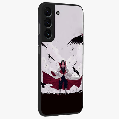 Crimson Crow Ascension Glass Case upright view showcasing dramatic crow artwork with bold gothic theme.