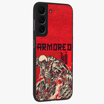 Crimson Mecha Titan Glass Case upright view showcasing dynamic robotic titan design with sci-fi inspired theme.