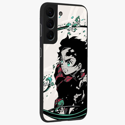 Demon Slayer Glass Case upright view showcasing powerful anime artwork with intense warrior theme.