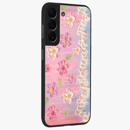 Dreamy Painted Garden Glass Case upright view showcasing vibrant floral garden artwork with artistic nature theme.
