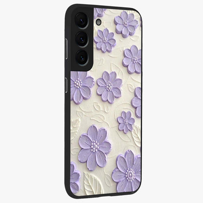 Floral Wall Art With Purple Flowers Glass Case upright view showcasing elegant purple flower artwork with decorative floral theme.