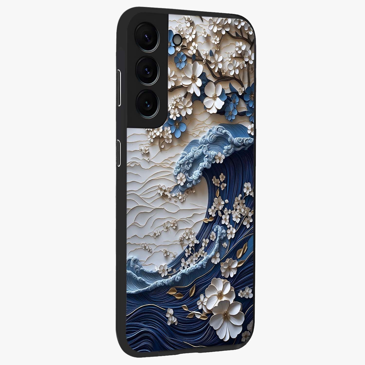 Floral Wave Origami Glass Case upright view showcasing creative floral origami artwork with artistic decorative theme.