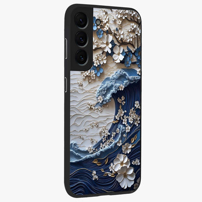 Floral Wave Origami Glass Case upright view showcasing creative floral origami artwork with artistic decorative theme.