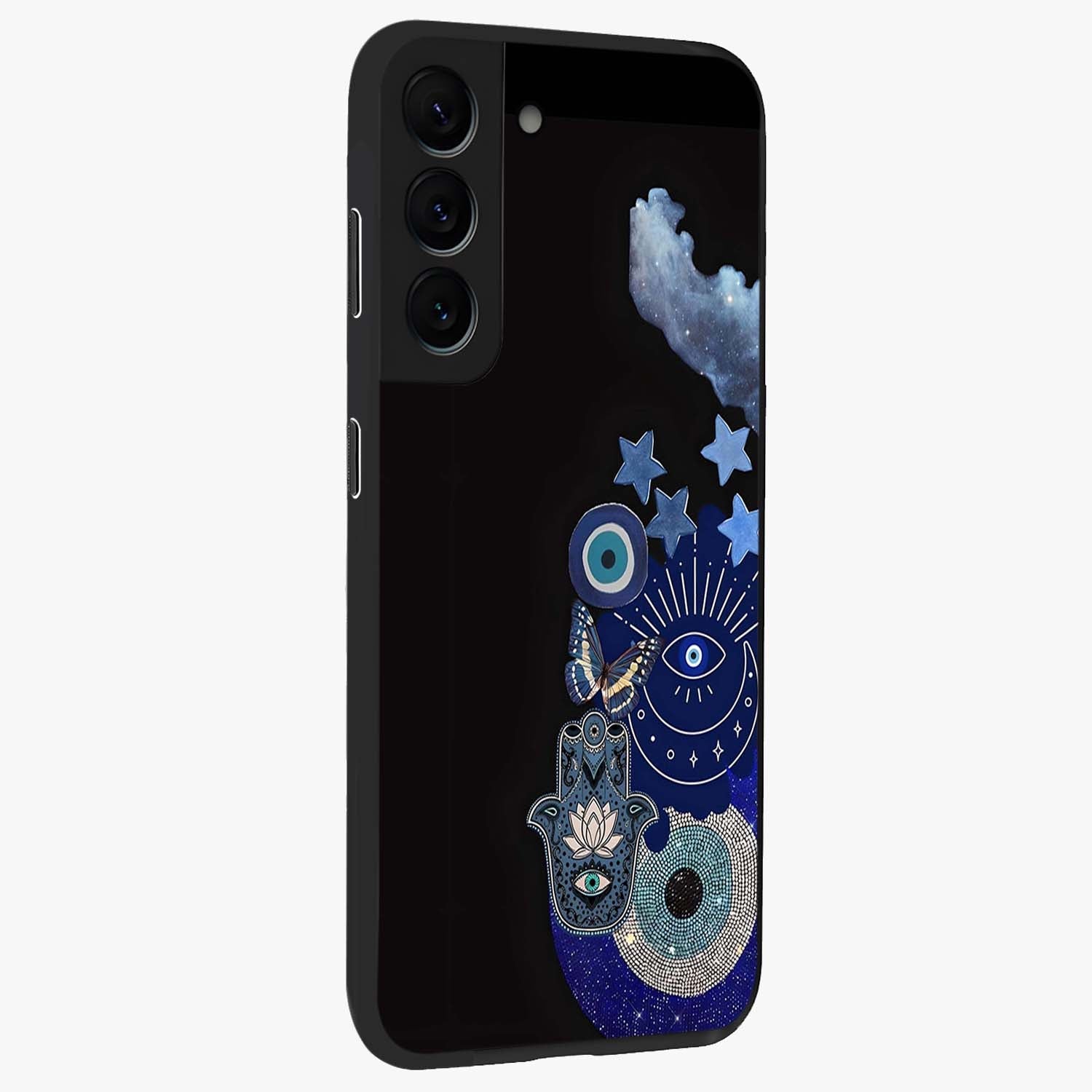 Galactic Charm Cluster Glass Case upright view showcasing glowing cosmic charm artwork with magical celestial style.
