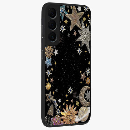 Galactic Jewel Stars Glass Case upright view showcasing glittering star jewel artwork with vibrant galaxy theme.