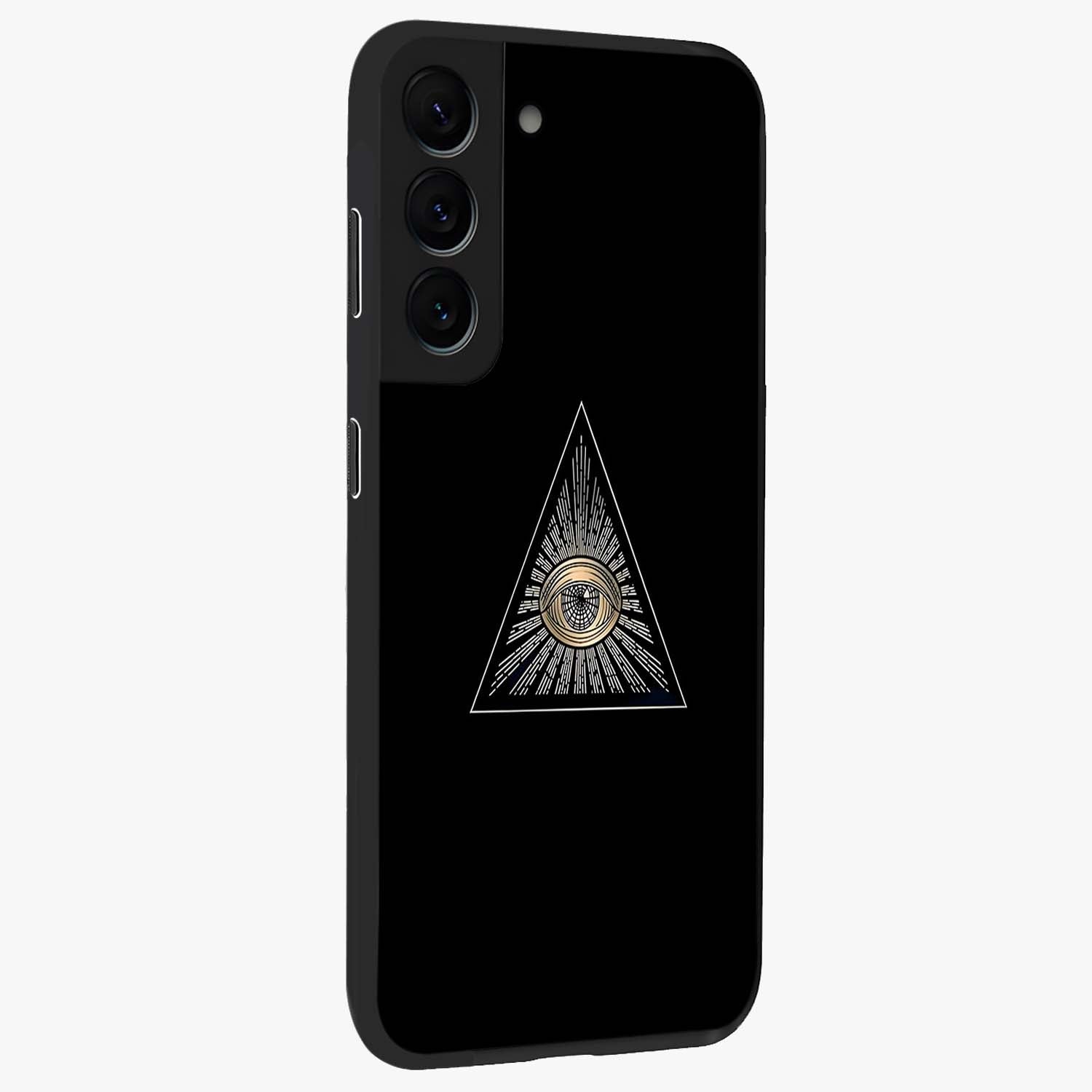 Illuminati Evil Glass Case upright view showcasing striking illuminati artwork with mysterious symbolic theme.