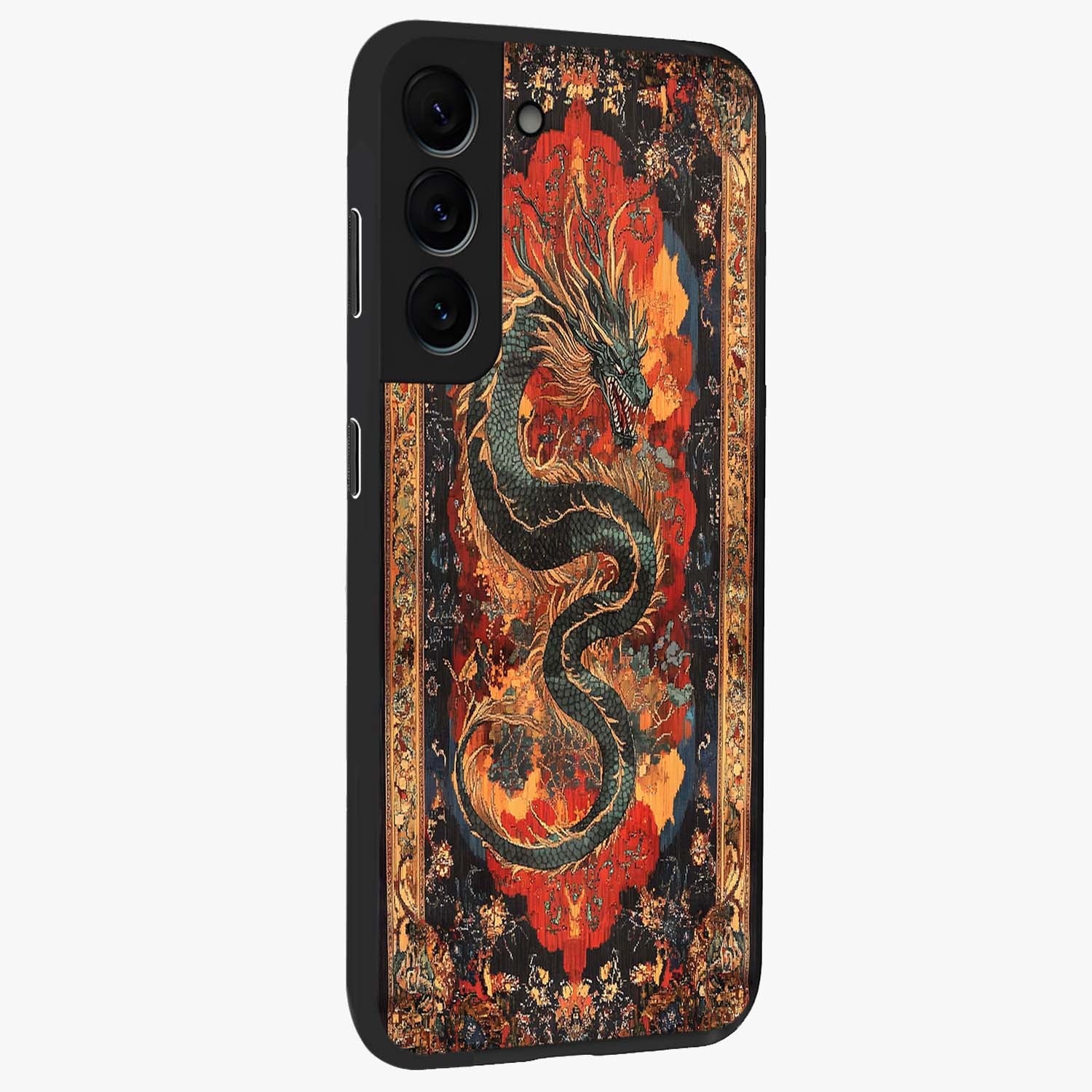Inferno Dragon Soul Glass Case upright view showcasing intense dragon artwork with fantasy fire theme.