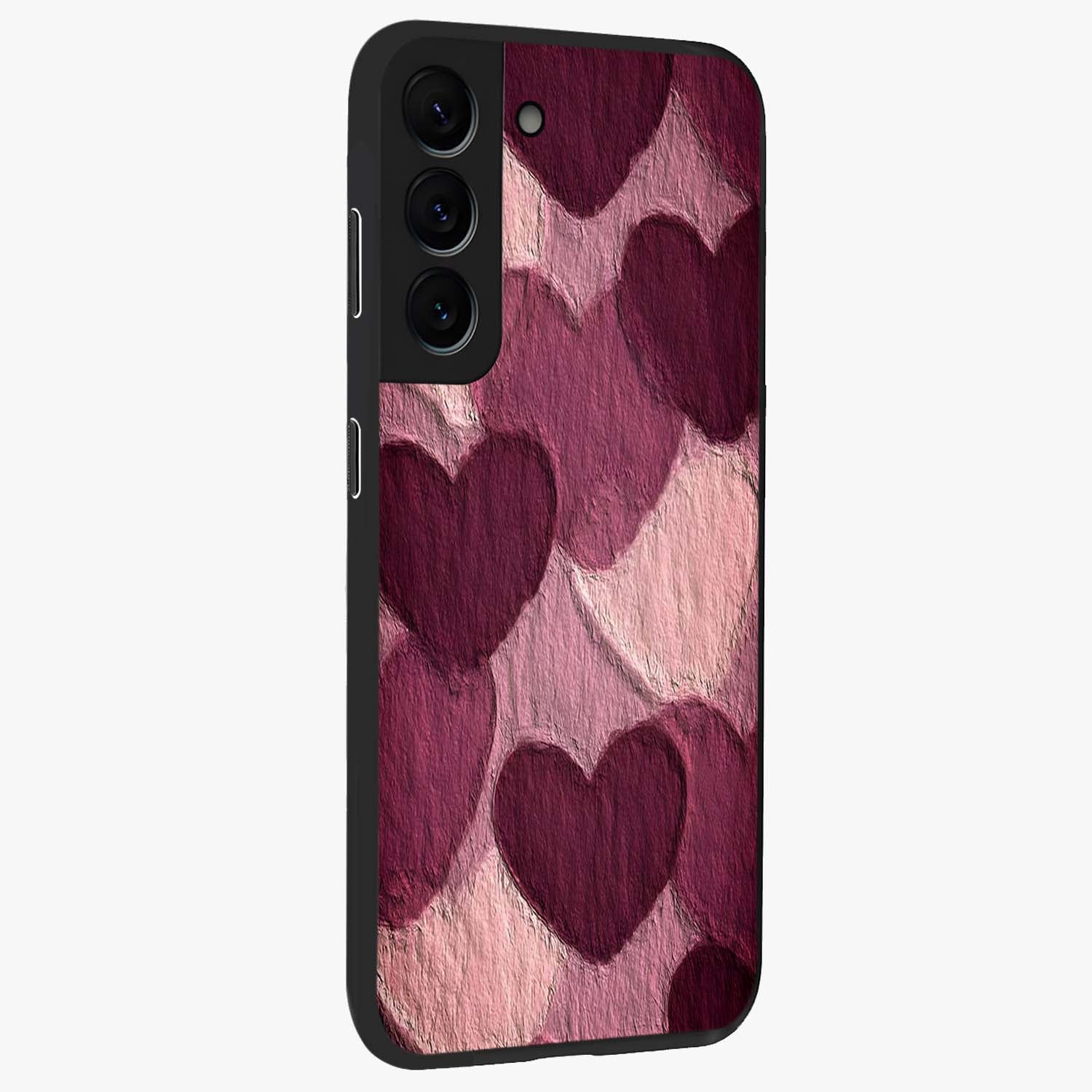Layered Paper Hearts Glass Case upright view showcasing decorative layered heart artwork with sweet love theme.
