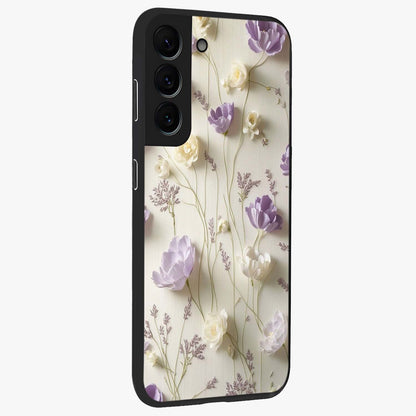 Lilac Breeze Harmony Glass Case upright view showcasing delicate lilac artwork with peaceful floral theme.