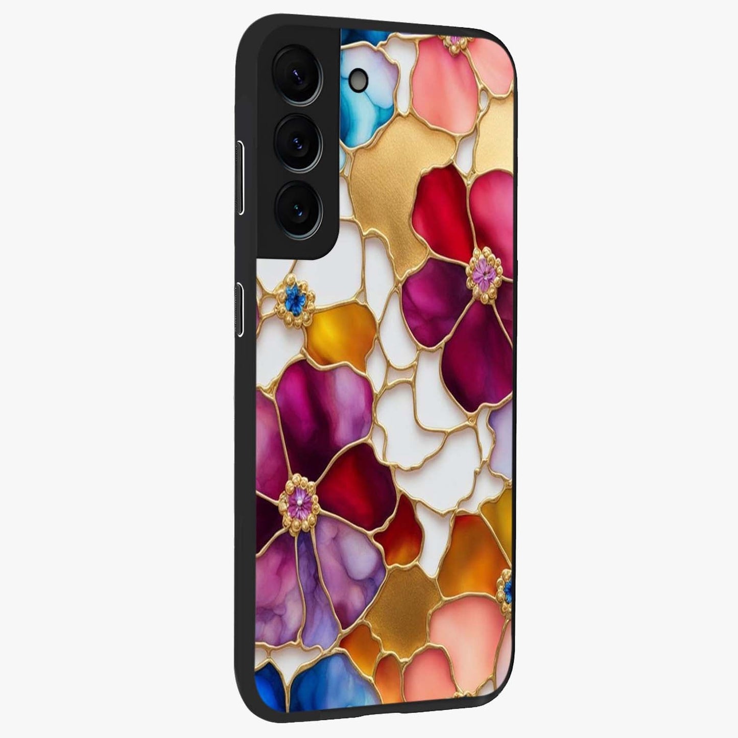 Marble Flower Pattern Glass Case upright view showcasing decorative marble flower artwork with refined style.