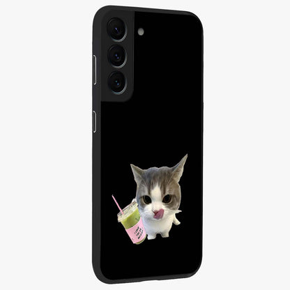 Matcha Cat Style Glass Case upright view showcasing charming cat artwork with cozy aesthetic theme.