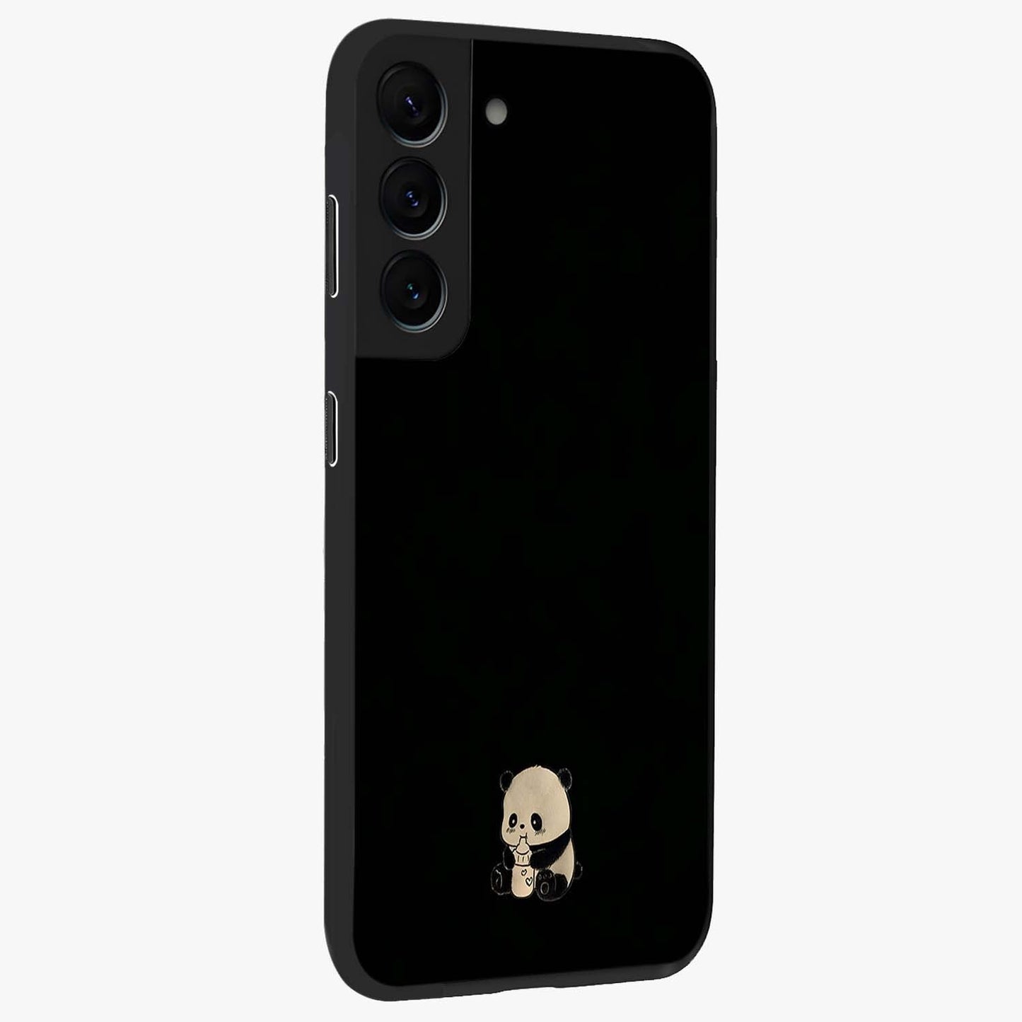 Midnight Panda Love Glass Case upright view showcasing charming panda artwork with playful romantic theme.