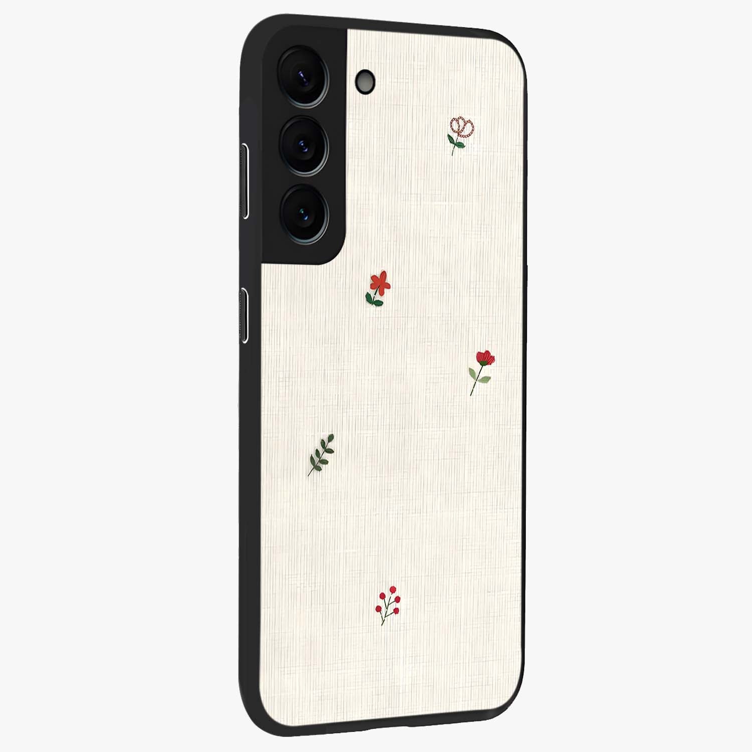 Minimalistic Blue With White Flower Pattern Glass Case upright view showcasing clean white flower artwork with calming blue theme.