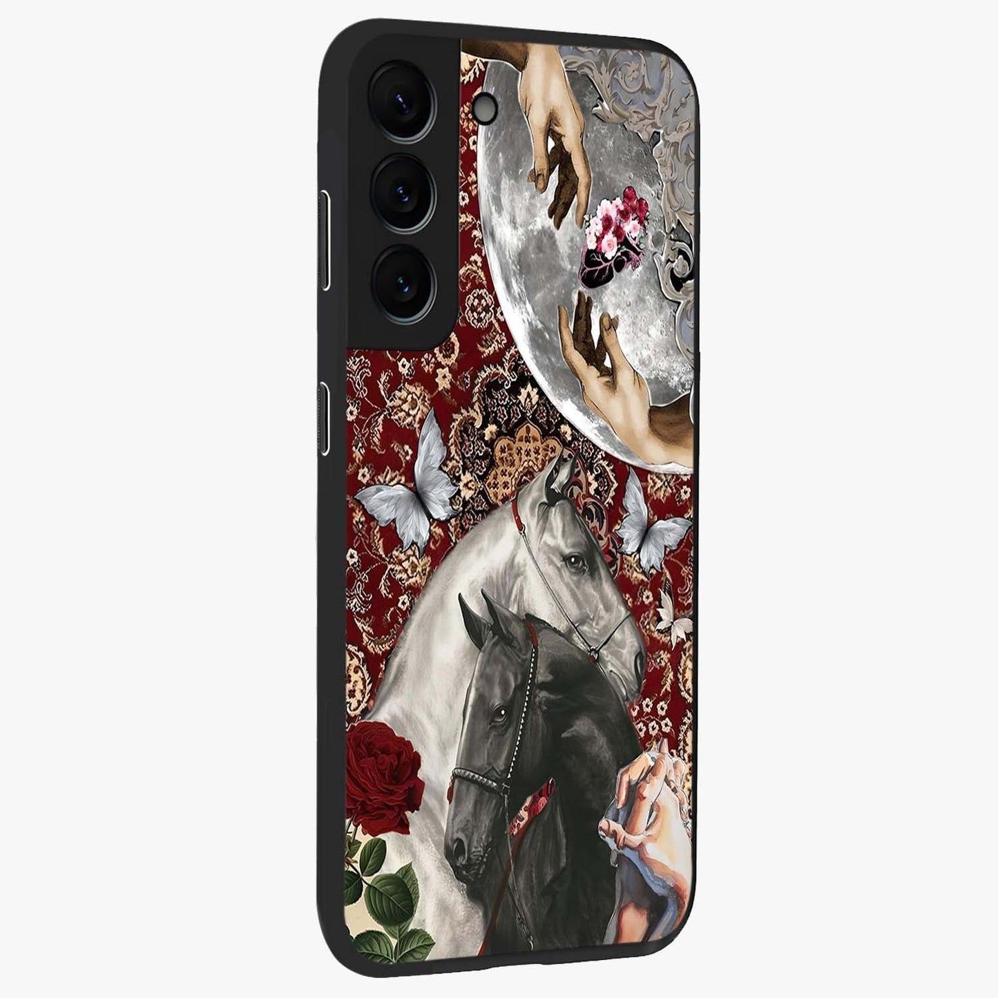 Moonlit Royal Stallion Glass Case upright view showcasing dramatic horse artwork with glowing moon themed design.