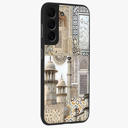 Mughal Marble Legacy Glass Case upright view showcasing ornate Mughal design with luxurious traditional theme.