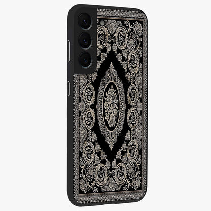 Noir Bloom Elegance Glass Case upright view showcasing graceful floral artwork with luxurious dark theme.
