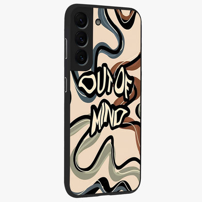 Out Of Mind Glass Case upright view showcasing striking typography artwork with edgy conceptual theme.