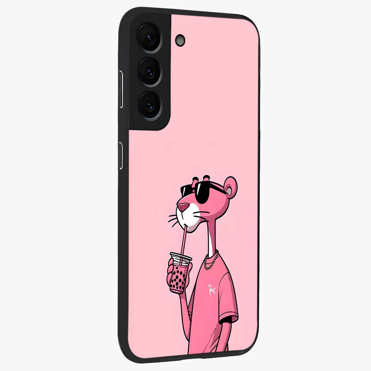 Pink Panther Glass Case upright view showcasing fun animated artwork with stylish retro cartoon theme.