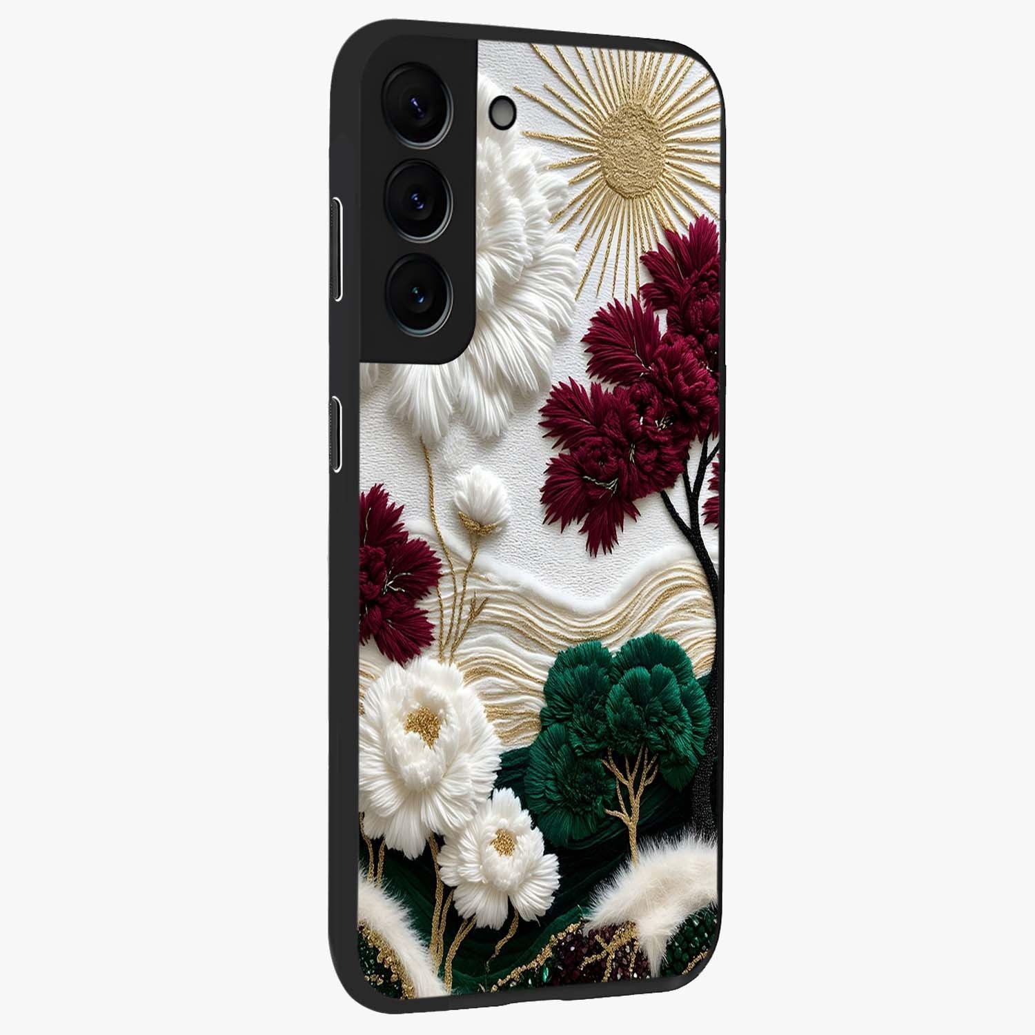 Radiant Bloom Elegance Glass Case upright view showcasing decorative flower artwork with refined botanical theme.