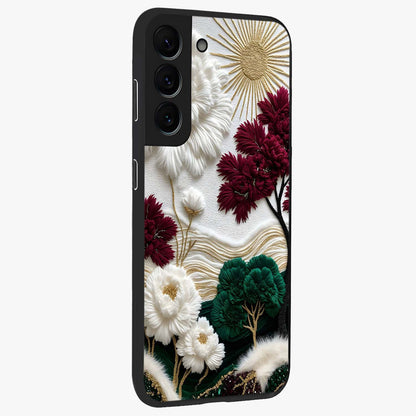 Radiant Bloom Elegance Glass Case upright view showcasing decorative flower artwork with refined botanical theme.