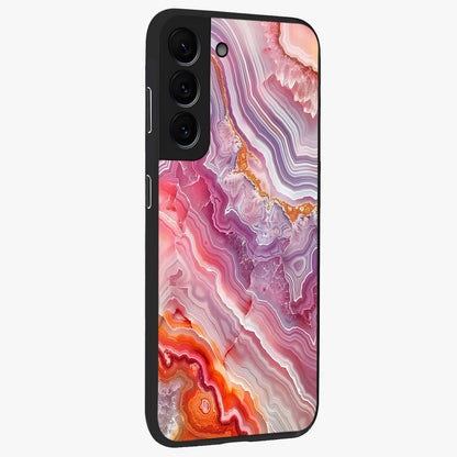 Rose Quartz Marble Glass Case upright view showcasing decorative marble artwork with luxurious pastel theme.