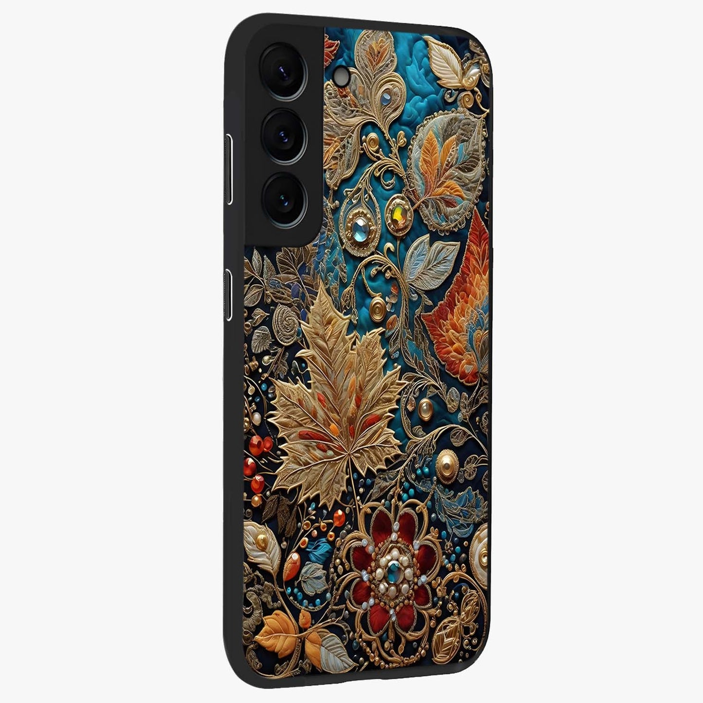 Royal Jewel Garden Glass Case upright view showcasing rich floral artwork with luxurious garden theme.