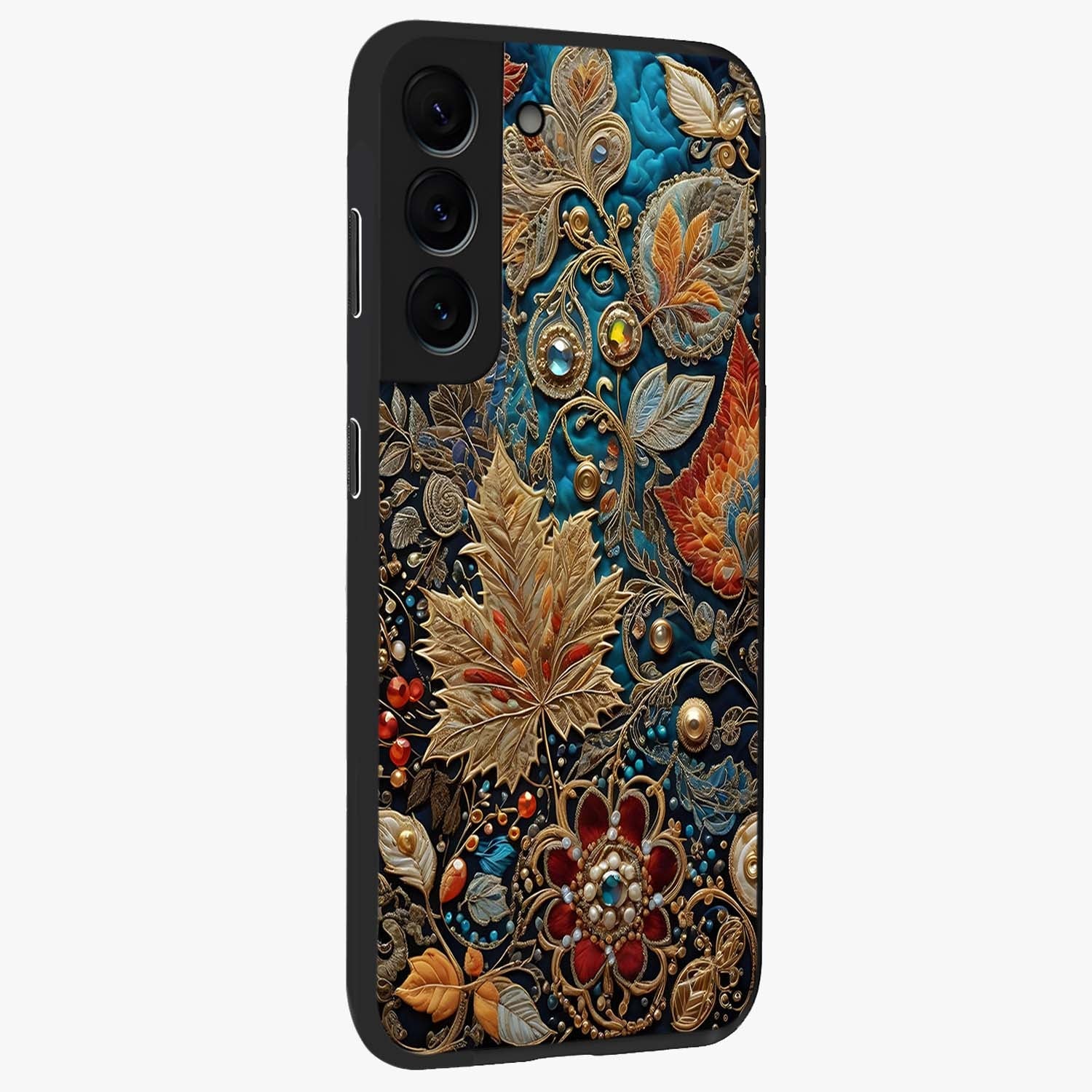 Royal Jewel Garden Glass Case upright view showcasing rich floral artwork with luxurious garden theme.
