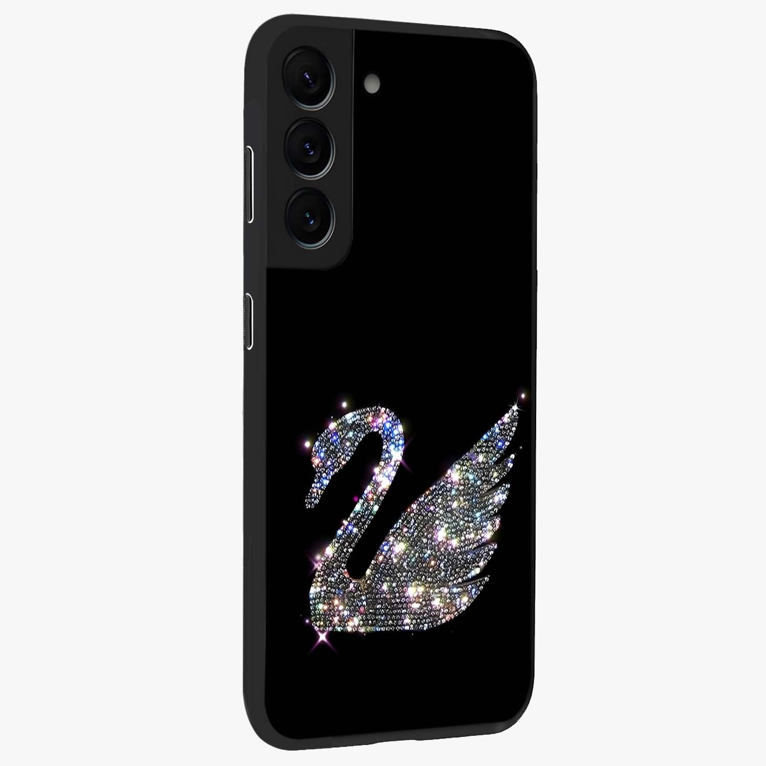 Starlit Swan Grace Glass Case upright view showcasing beautiful swan artwork with peaceful night themed design.