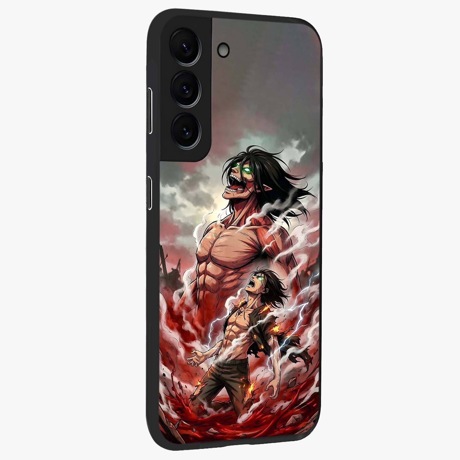 Titan Awakening Fury Glass Case upright view showcasing intense titan artwork with epic fantasy theme.