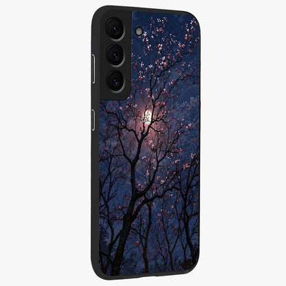Twilight Sakura Serenade Glass Case upright view showcasing beautiful cherry blossom artwork with serene evening theme.