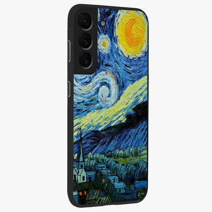 Van Gogh Art Glass Case upright view showcasing expressive painting style artwork with timeless artistic theme.