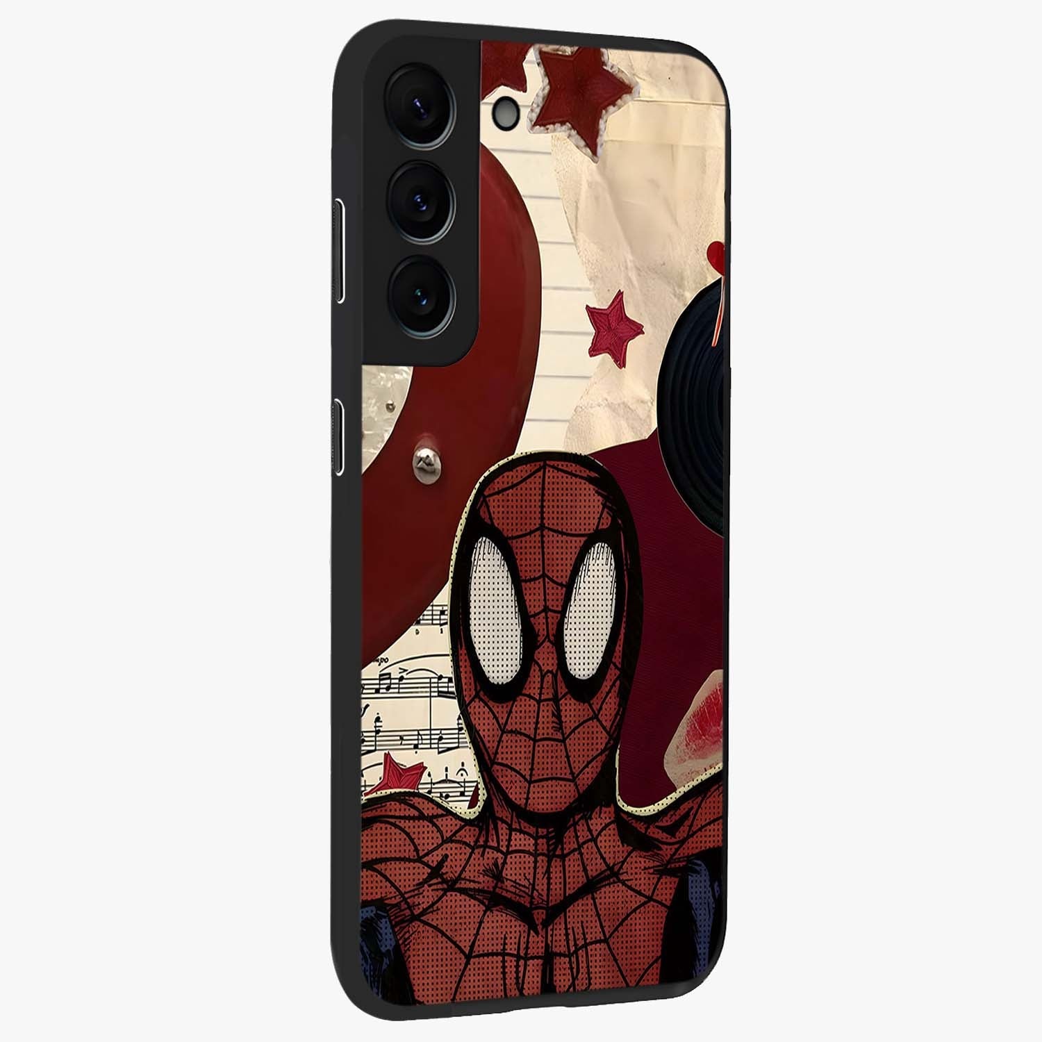 Web Warrior Vibes Glass Case upright view showcasing energetic superhero artwork with bold action theme.