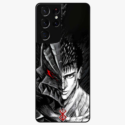 Berserker Blood Oath Glass Case showing flat back view with fierce warrior inspired artwork and glossy glass finish.