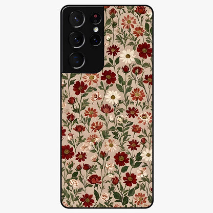 Biege Flower With Leaf Glass Case showing flat back view with soft beige floral artwork and glossy glass finish.