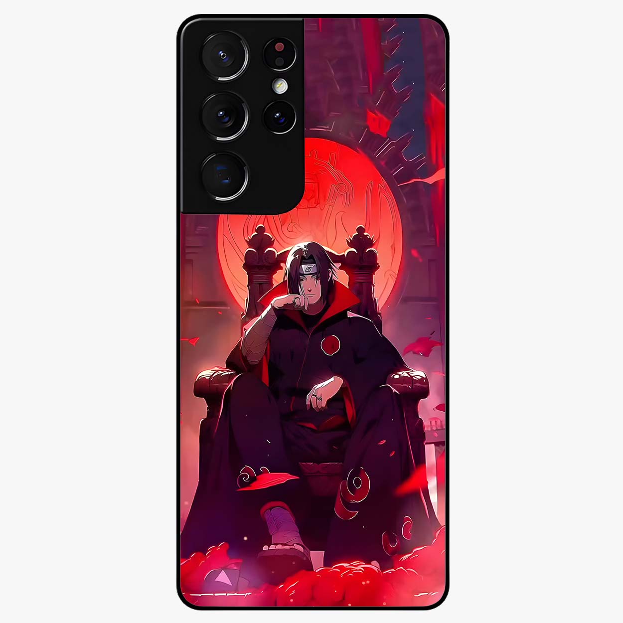 Blood Moon Sovereign Glass Case showing flat back view with mystical blood moon artwork and glossy glass finish.