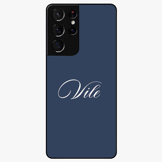Blue Background Personalized Custom Name Glass Case showing flat back view with minimal blue background and custom name design.