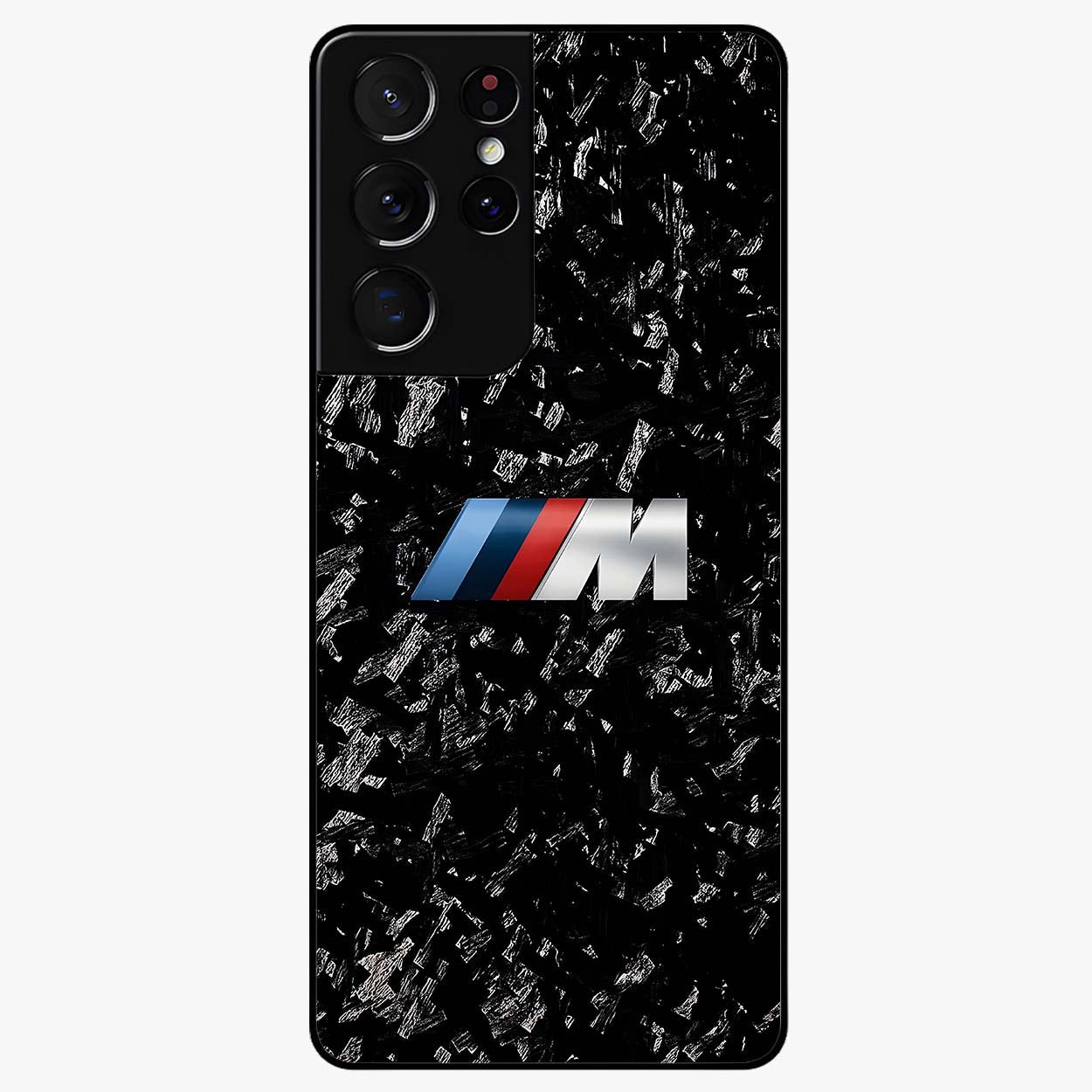 Carbon Speed Mark Glass Case showing flat back view with sporty carbon pattern artwork and glossy glass finish.